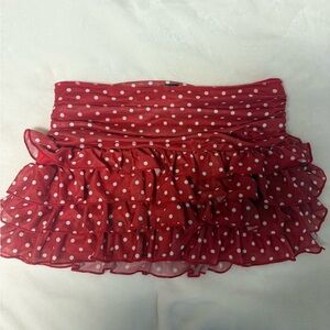 SHEIN Red Polka Dot Ruffle Mini Skirt
